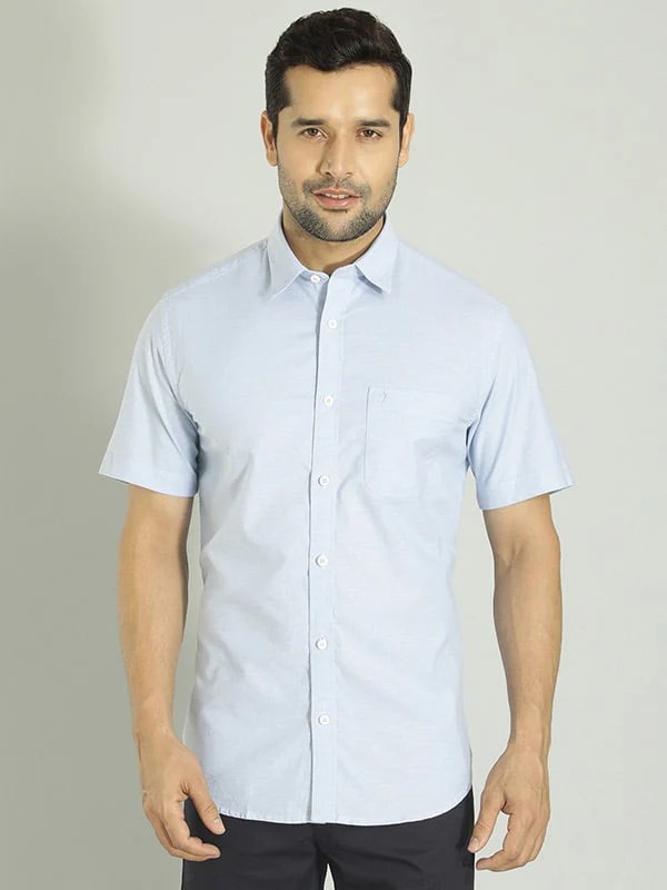 Indian Terrain Men's Slim Fit Half Sleeve Solid Blue Shirt